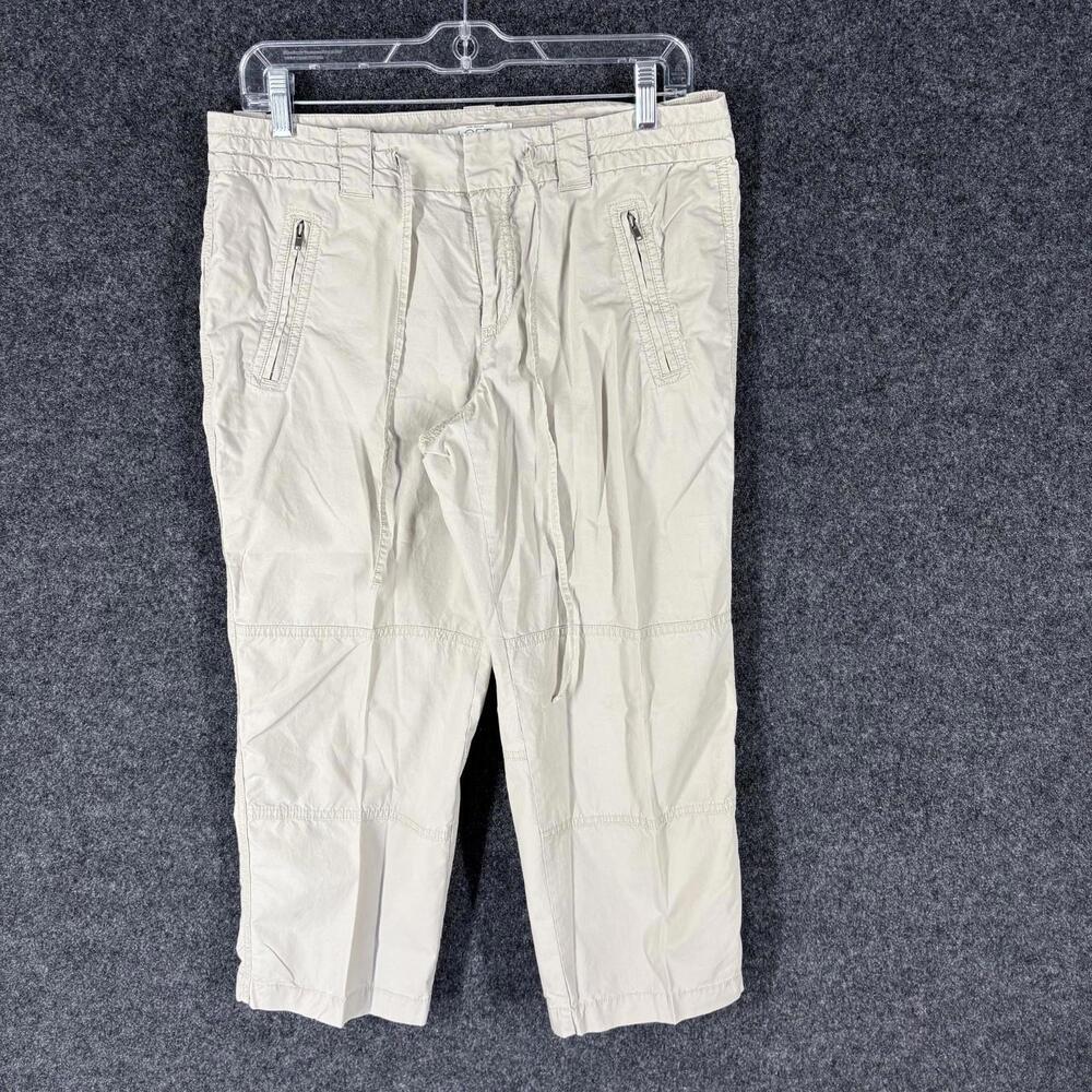Unbranded Cropped Pants Women M Medium Beige Mid Rise Pleated Cotton Pockets